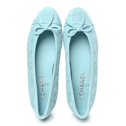 Chanel Suede Calfskin Quilted Cap Toe CC Ballerina Flats 38 Light Blue 5 of 10