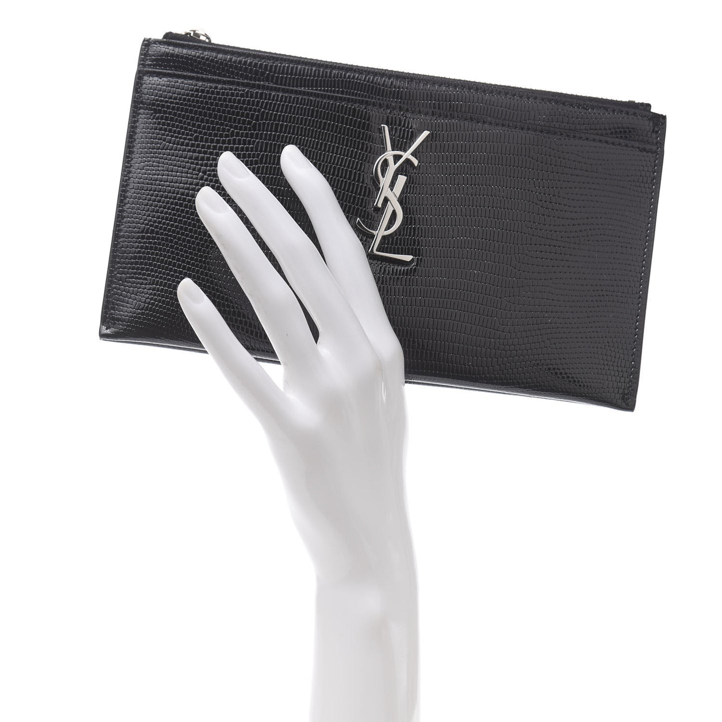 Lizard Embossed Monogram Bill Pouch Black