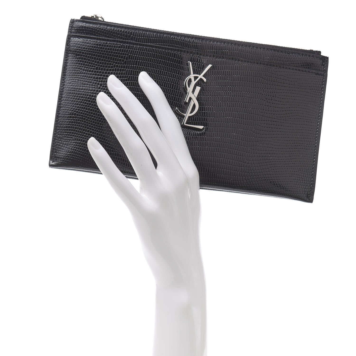 Saint Laurent Lizard Embossed Monogram Bill Pouch Black 2 of 7