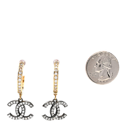Chanel Crystal Lock Symbols CC Hoop Drop Earrings Gold Ruthenium 2 of 4
