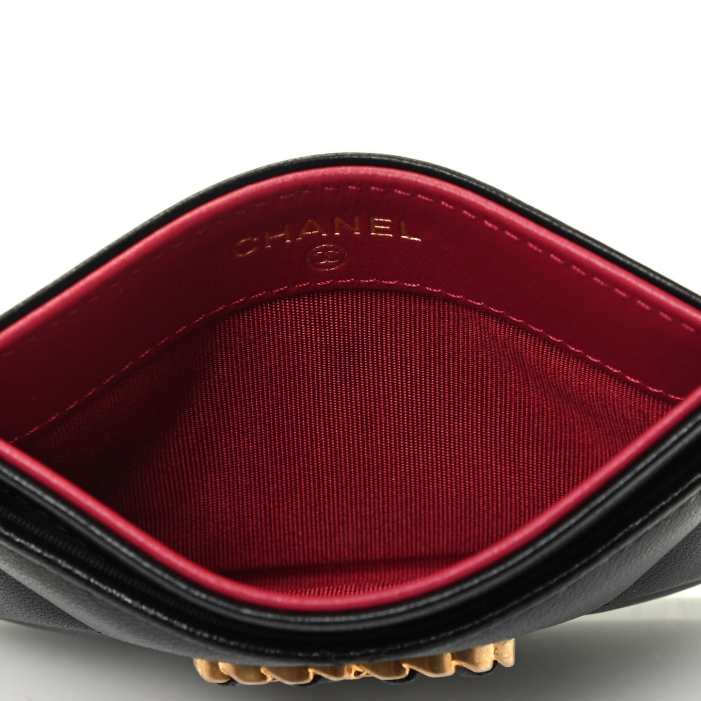Shiny Goatskin Quilted Chanel 19 Card Holder Black