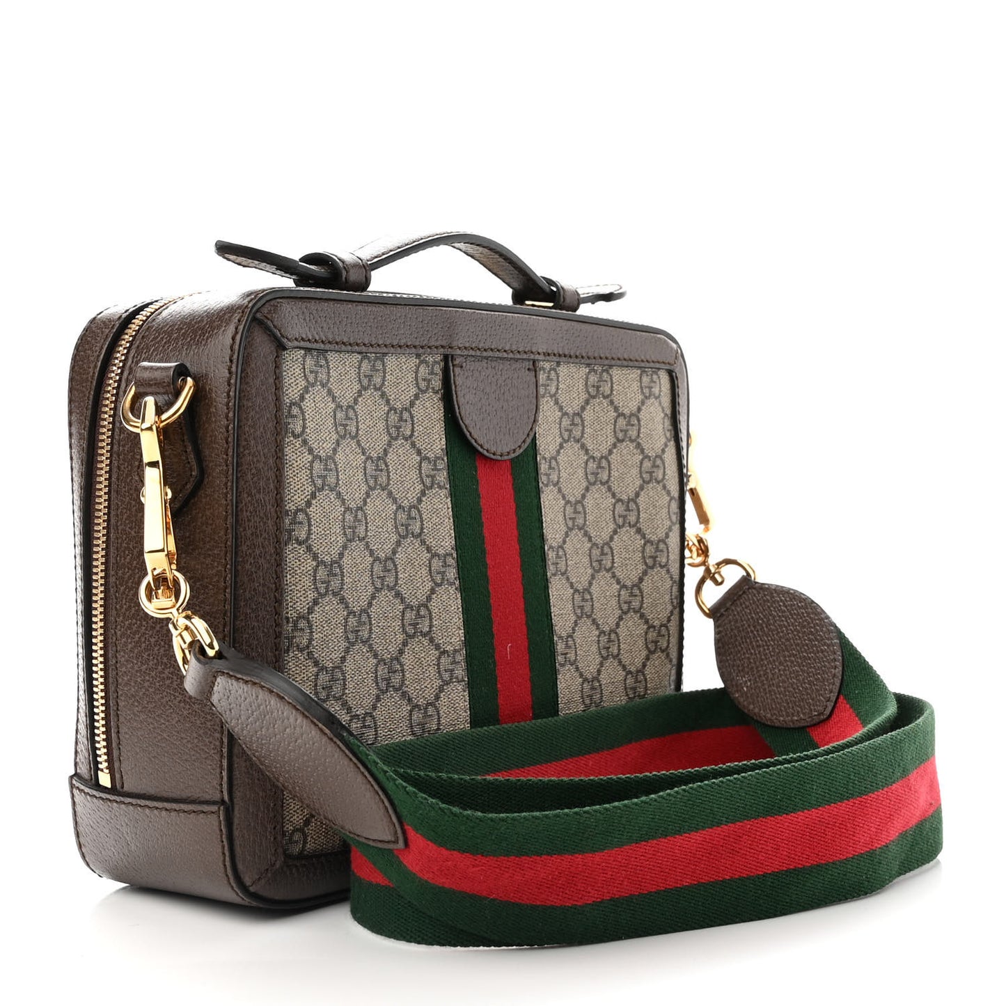 GG Supreme Monogram Web Small Ophidia Top Handle Shoulder Bag Brown