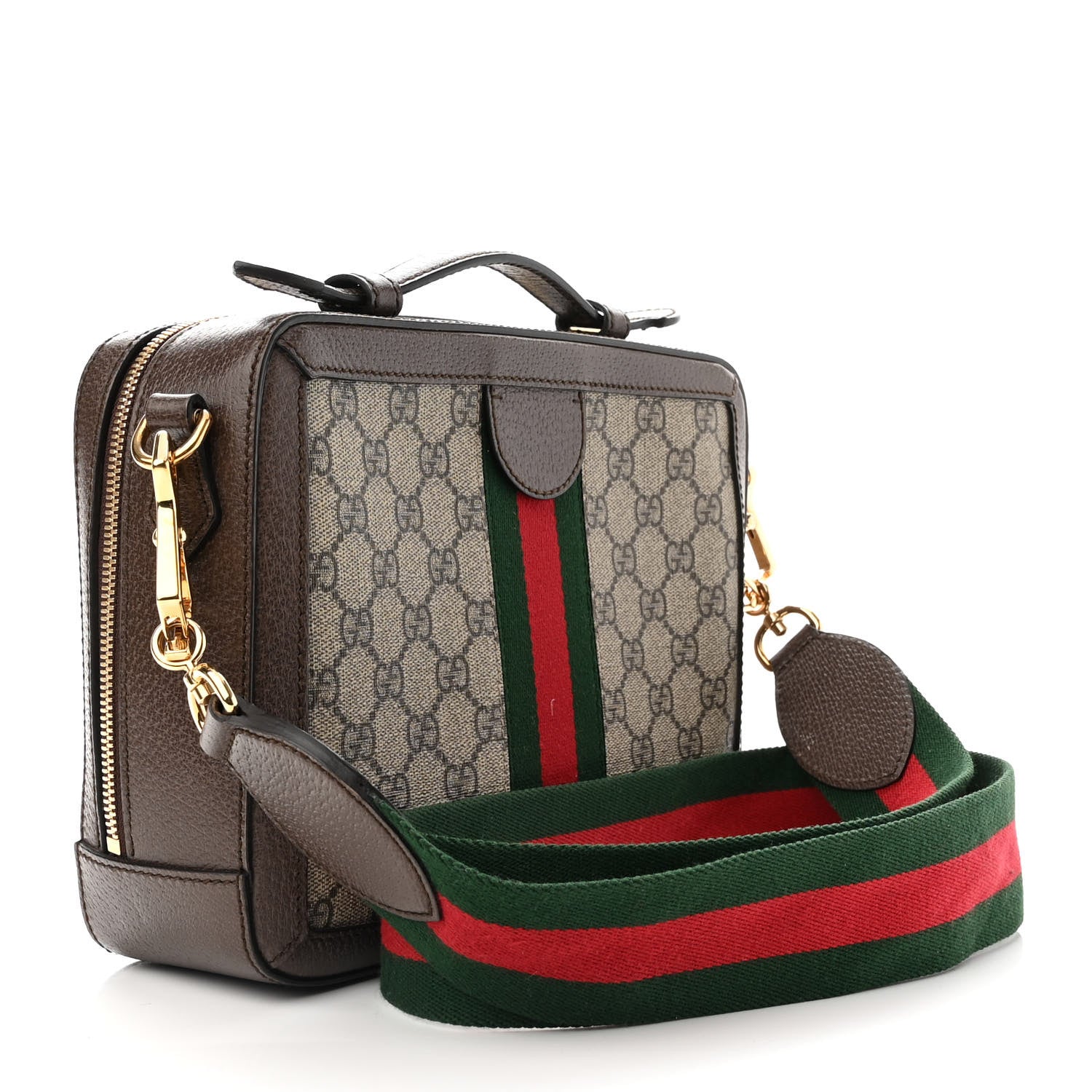 Gucci GG Supreme Monogram Web Small Ophidia Top Handle Shoulder Bag Brown 3 of 11