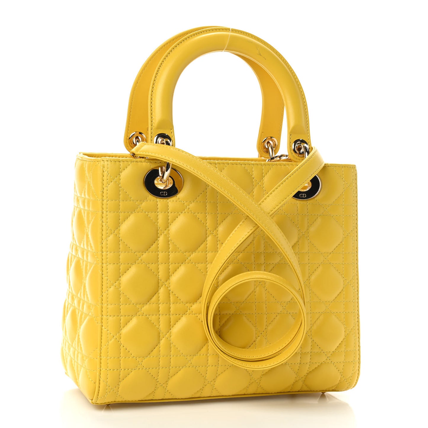 Lambskin Cannage Medium Lady Dior Yellow
