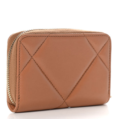 Chanel Lambskin Quilted Chanel 19 Zip Around Coin Purse Wallet Brown 3 of 8