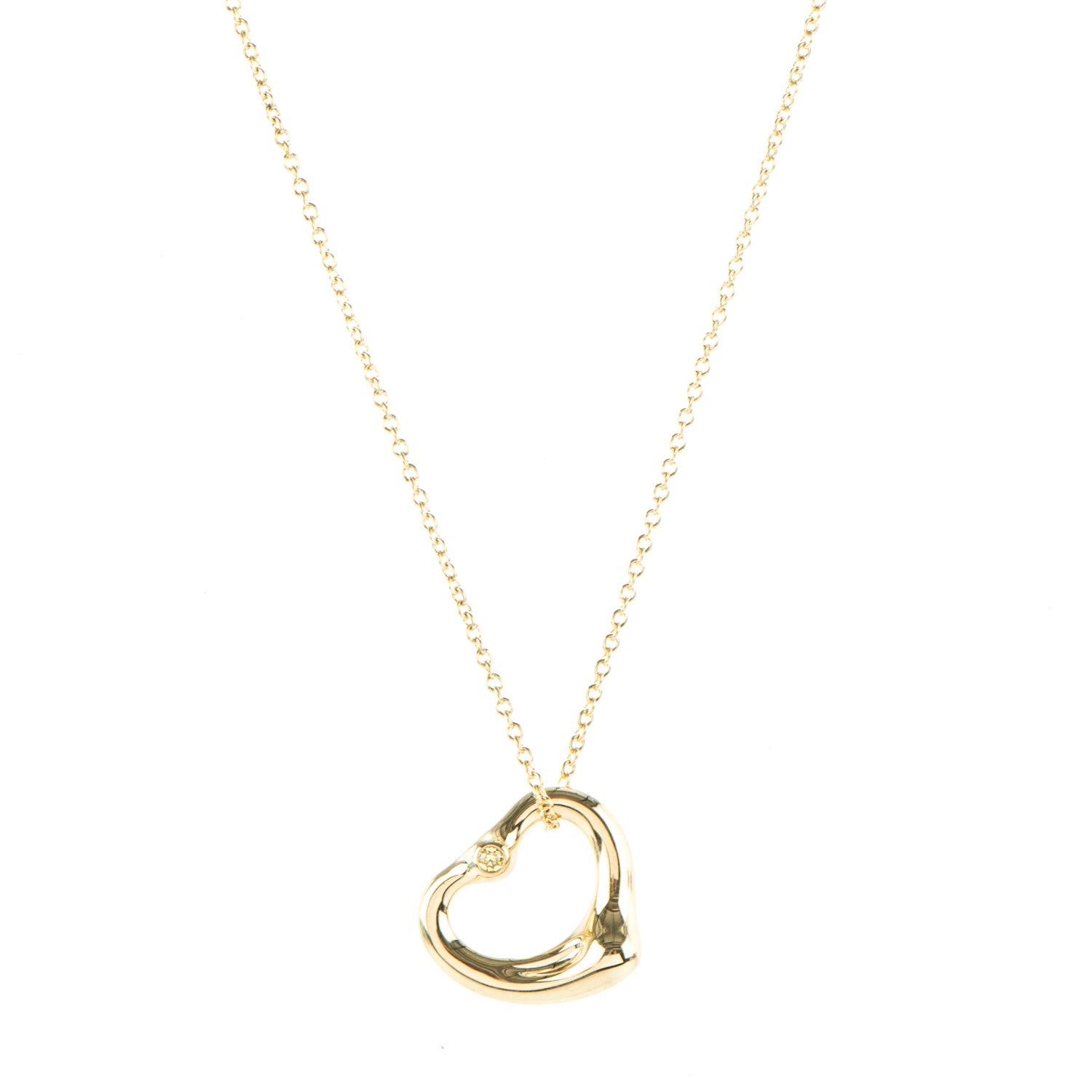 Tiffany 18K Yellow Gold Yellow Diamond Elsa Peretti Open Heart Pendant Necklace 1 of 8