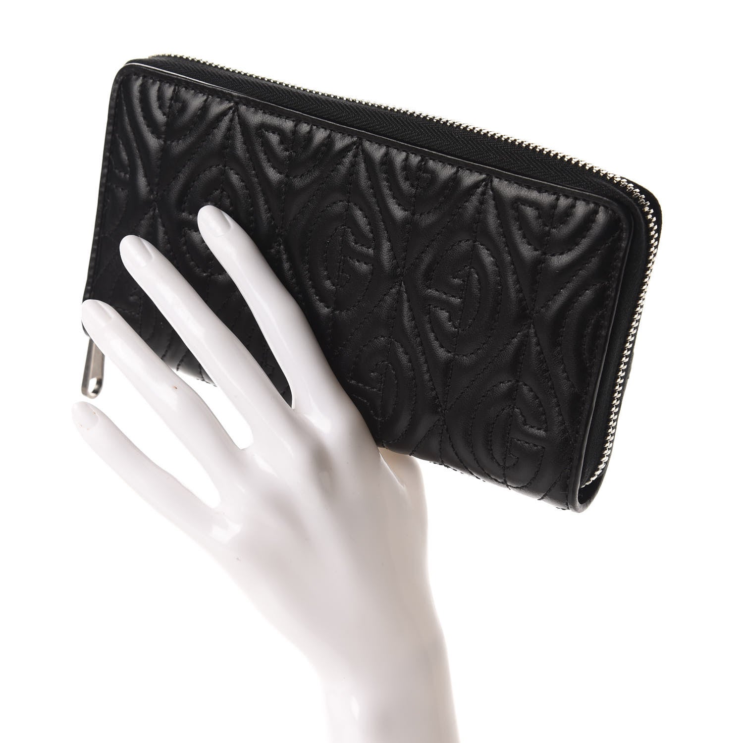 Gucci Calfskin G Rhombus Quilted Zip Around Wallet Black 2 of 8