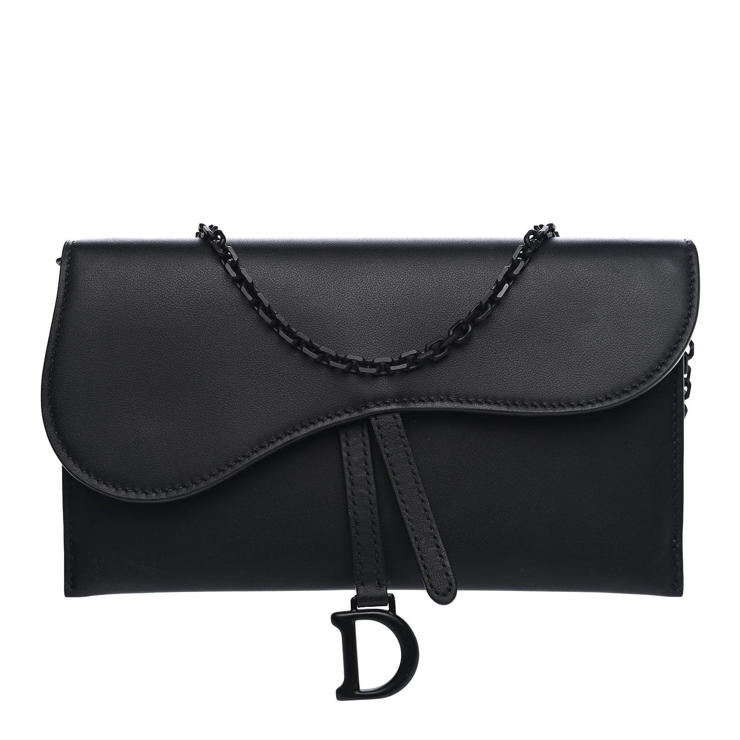 Ultra Matte Calfskin Saddle Chain Wallet Pouch Black