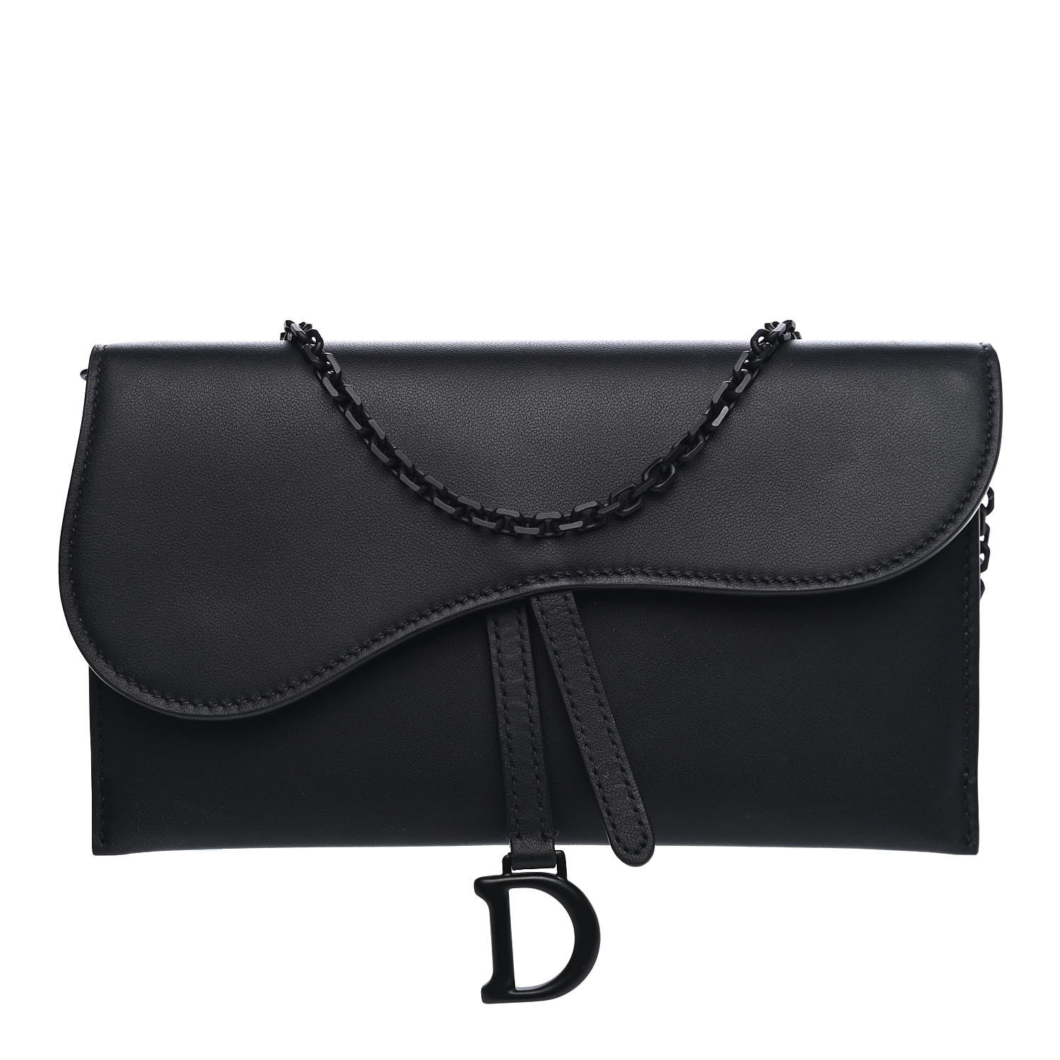 Christian Dior Ultra Matte Calfskin Saddle Chain Wallet Pouch Black 1 of 10