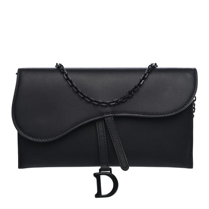 Christian Dior Ultra Matte Calfskin Saddle Chain Wallet Pouch Black 1 of 10