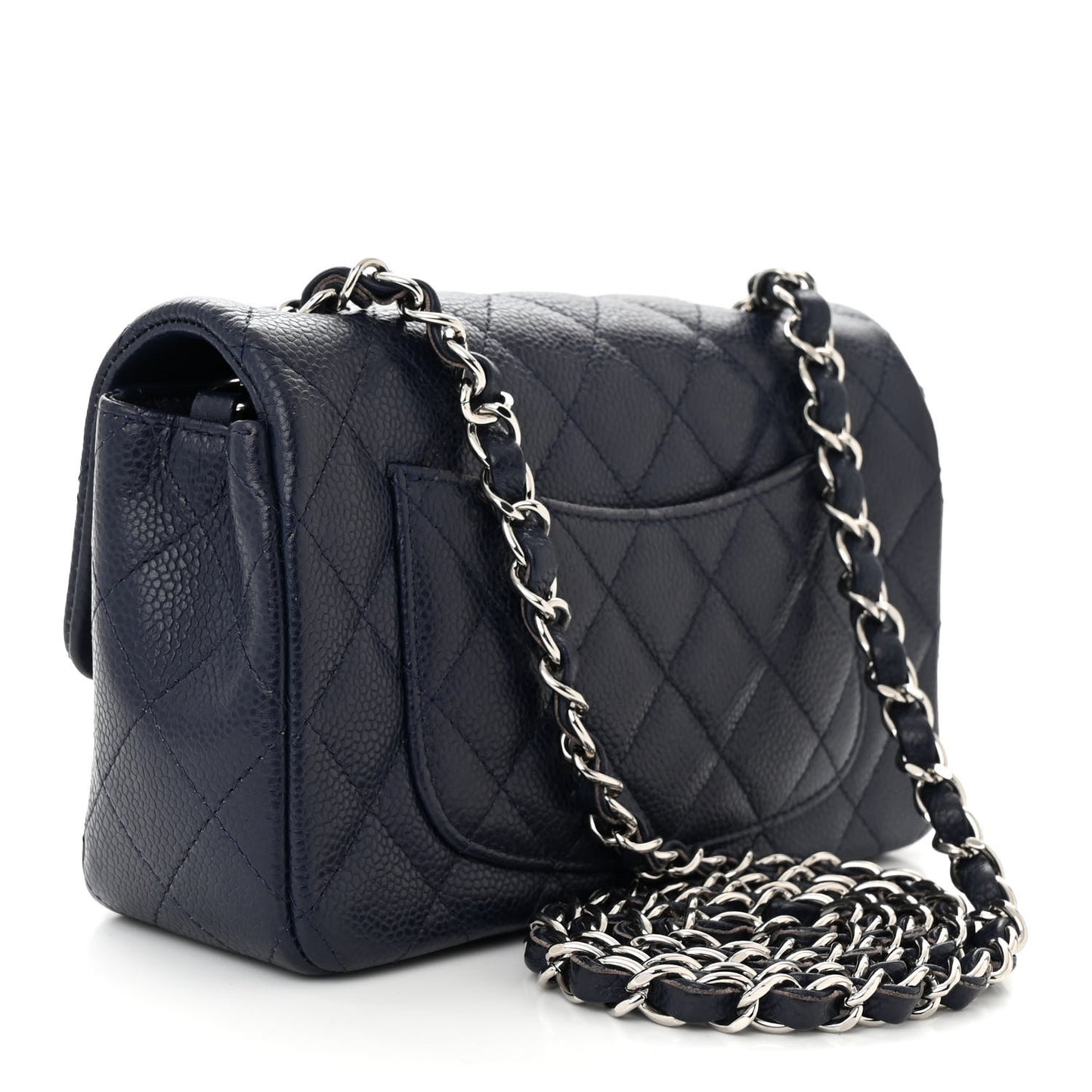Caviar Quilted Mini Rectangular Flap Navy
