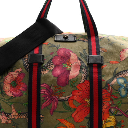 Gucci Canvas Web Floral Animal Large Carry On Duffle Khaki Green Multicolor 7 of 9