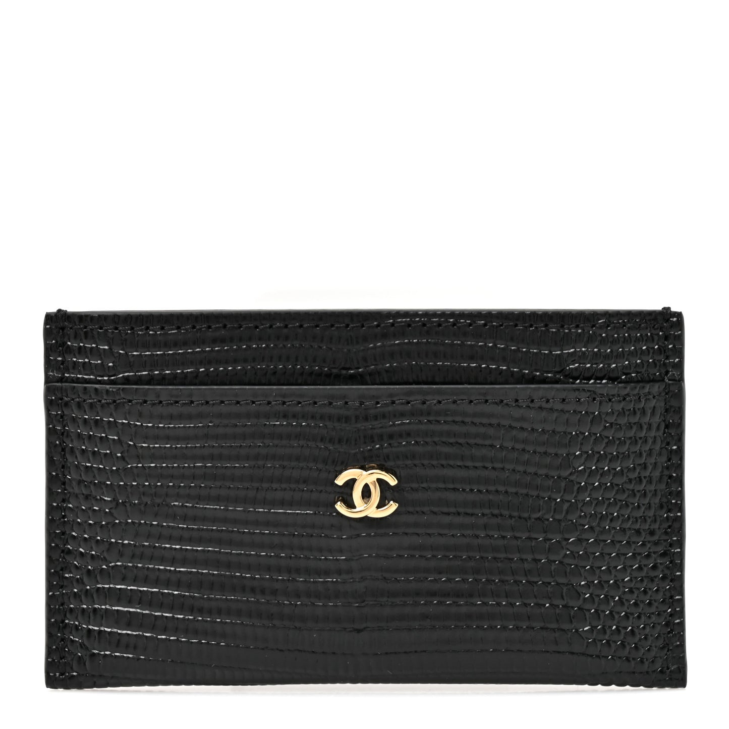 Calfskin Lizard Embossed Crococo Card Holder Black