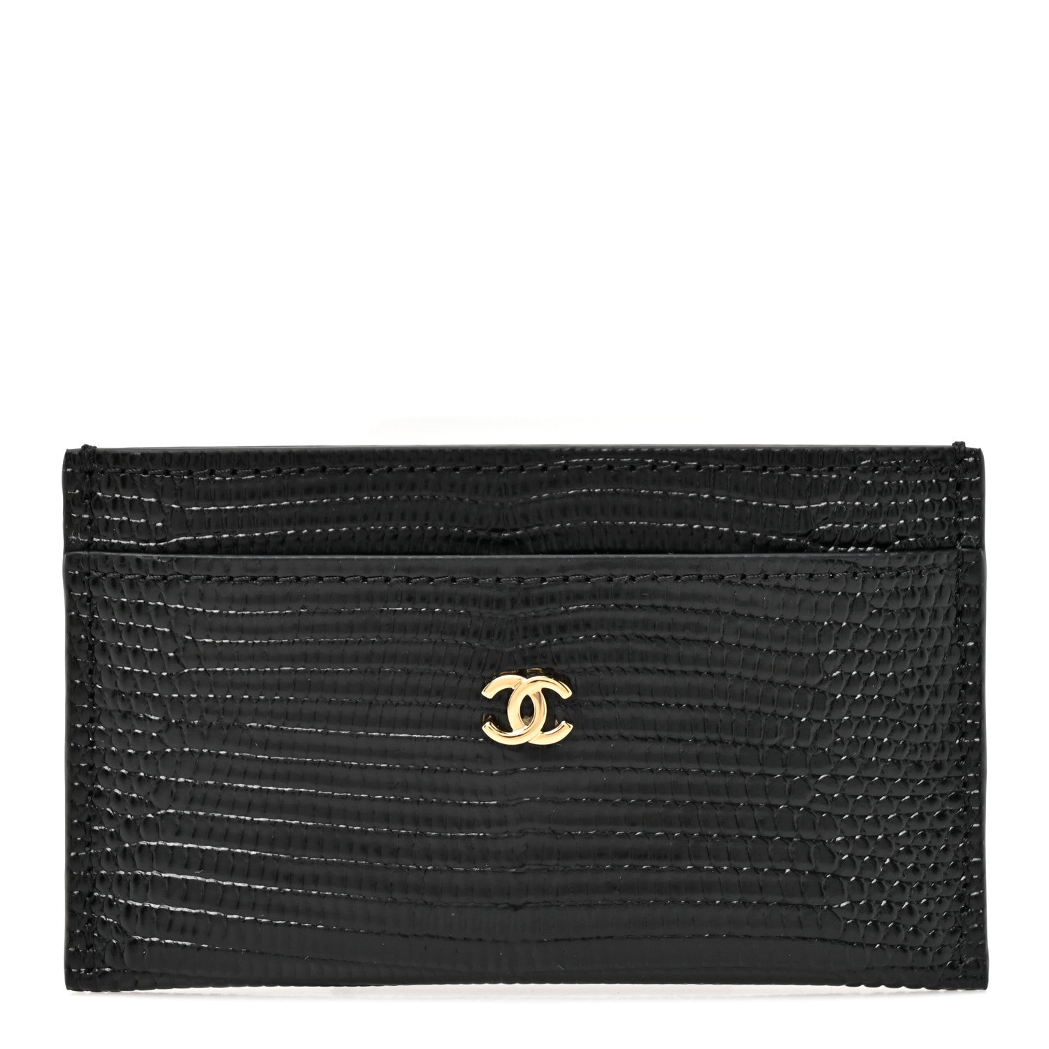 Chanel Calfskin Lizard Embossed Crococo Card Holder Black 1 of 8