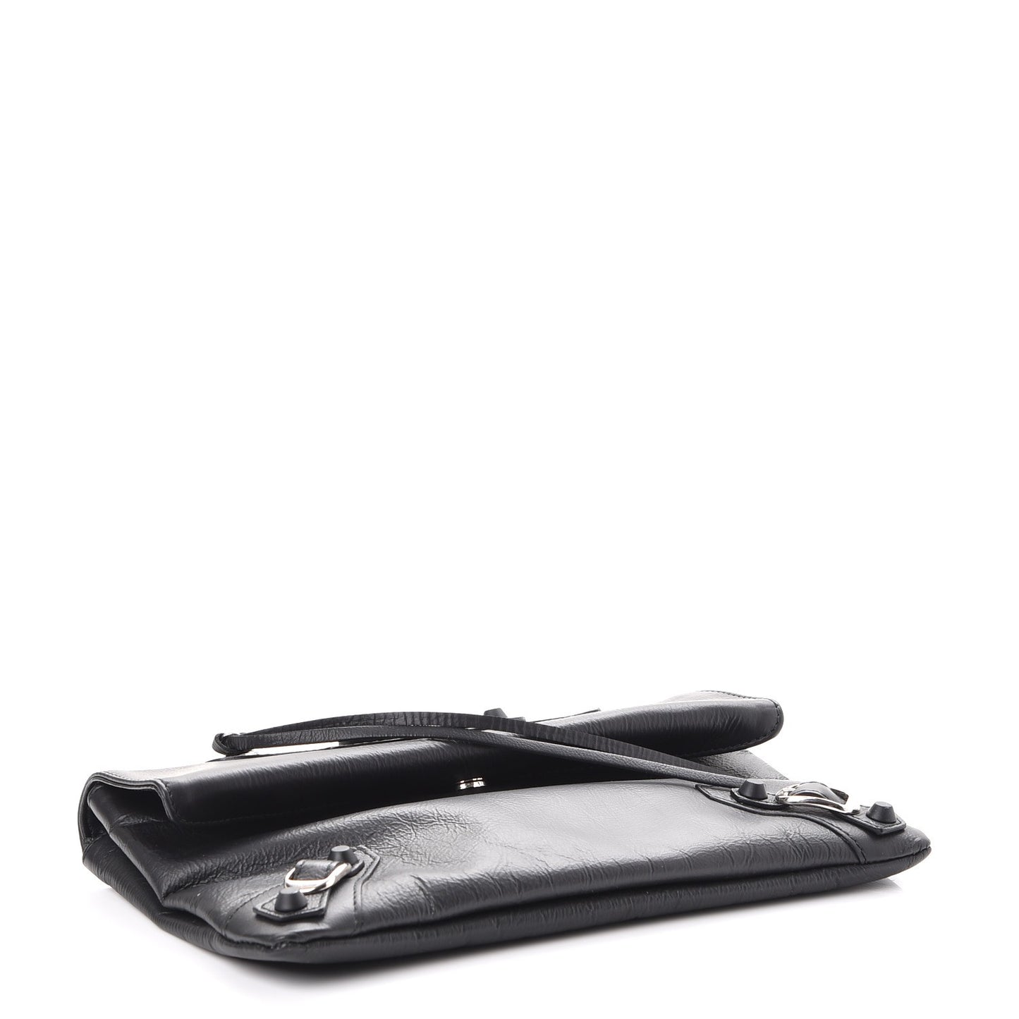 Matte Goatskin Rubber Covered Classic Hardware Envelope Clutch Black