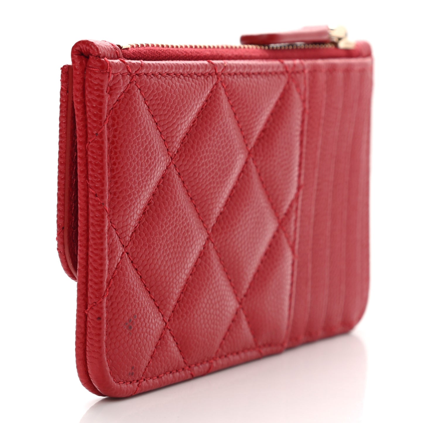 Caviar Quilted Flap Zip Card Holder Red
