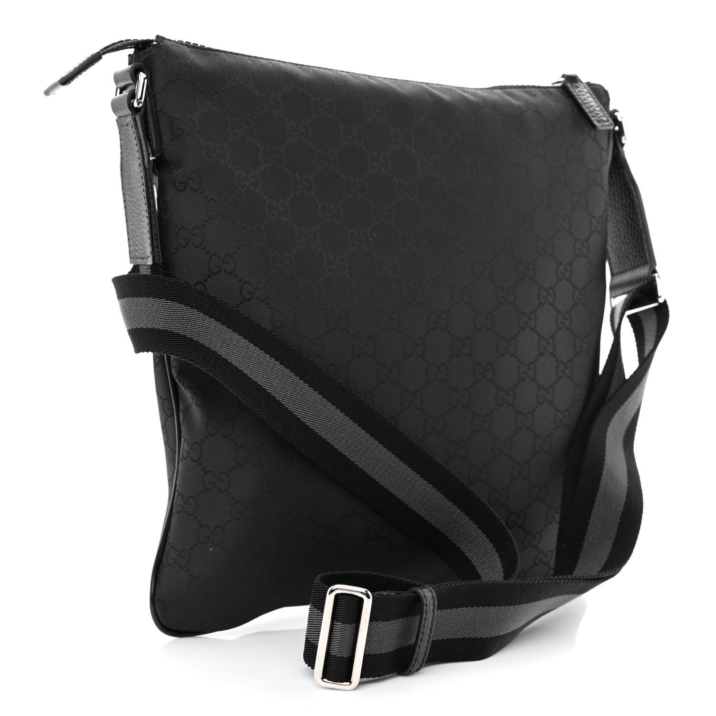 Nylon Monogram Medium Flat Messenger Bag Black
