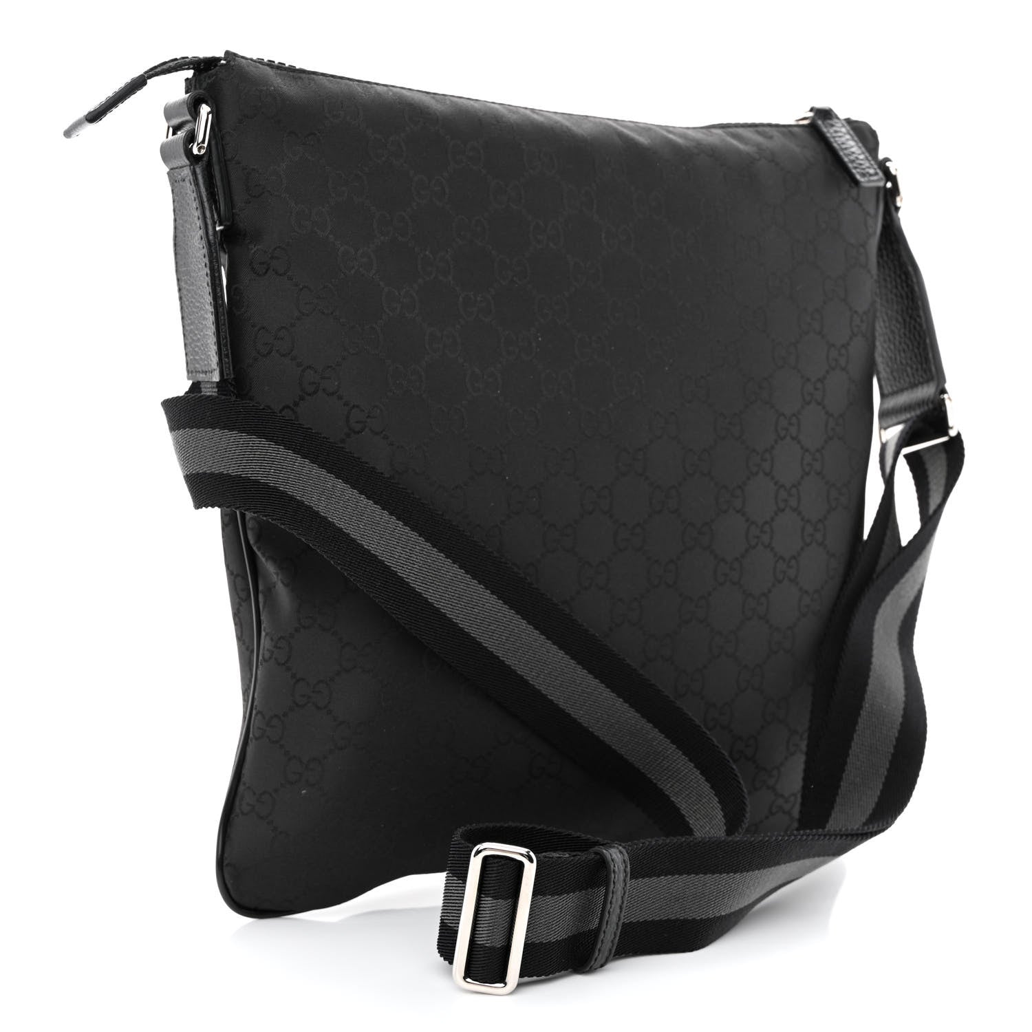 Gucci Nylon Monogram Medium Flat Messenger Bag Black 3 of 12