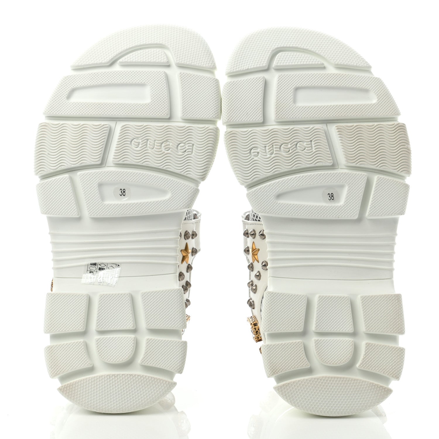 Gucci Nappa Mesh Crystal Embellished Studded Womens Aguru Sandals 38 Great White 5 of 7
