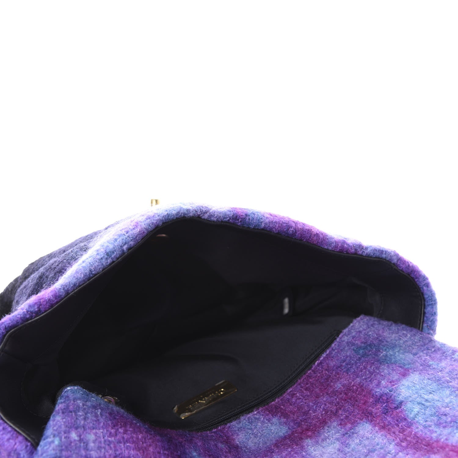 Chanel Wool Tweed Quilted Large 19 Flap Purple Black Blue 5 of 11