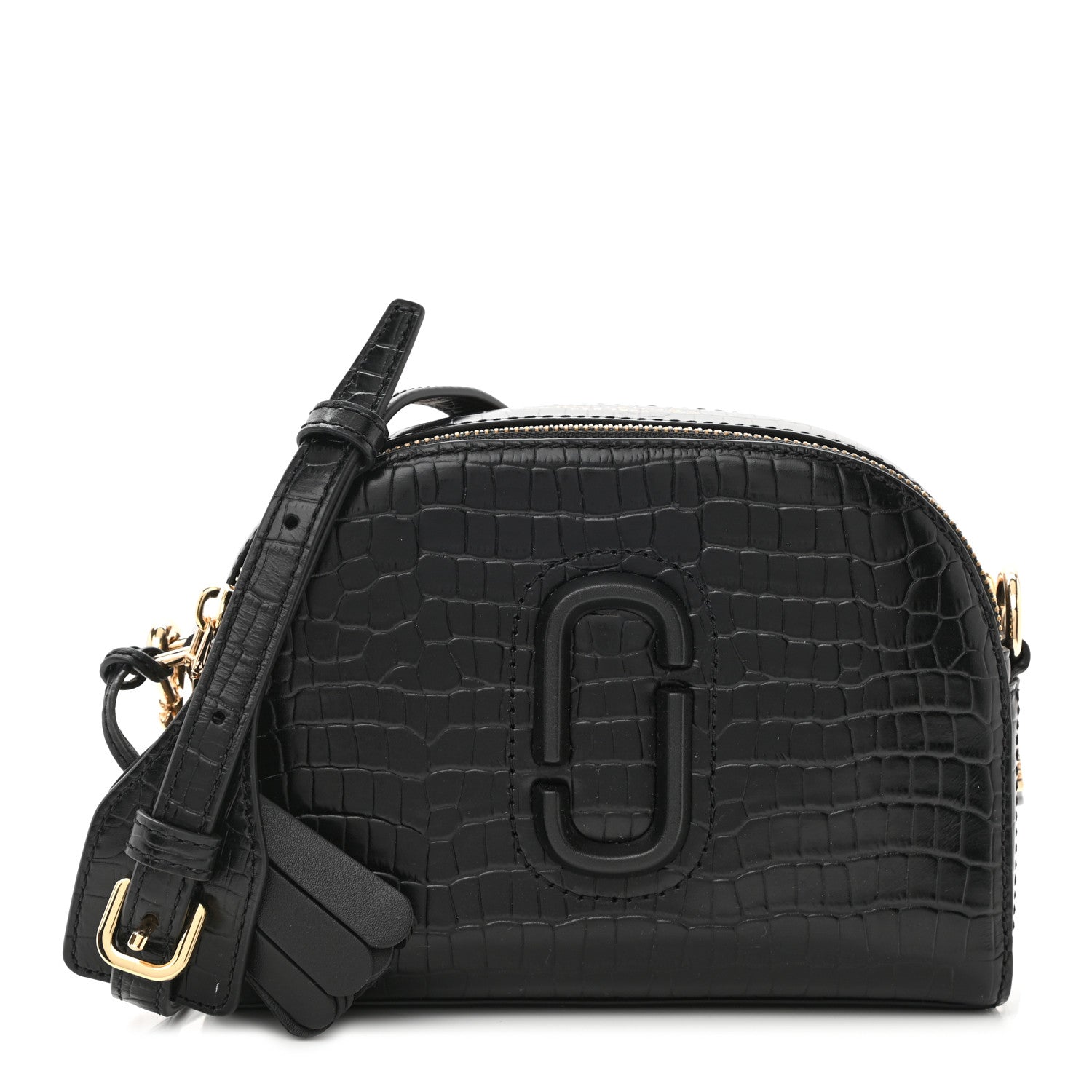Marc Jacobs Calfskin Crocodile Embossed Shutter Camera Crossbody Bag Black 1 of 11