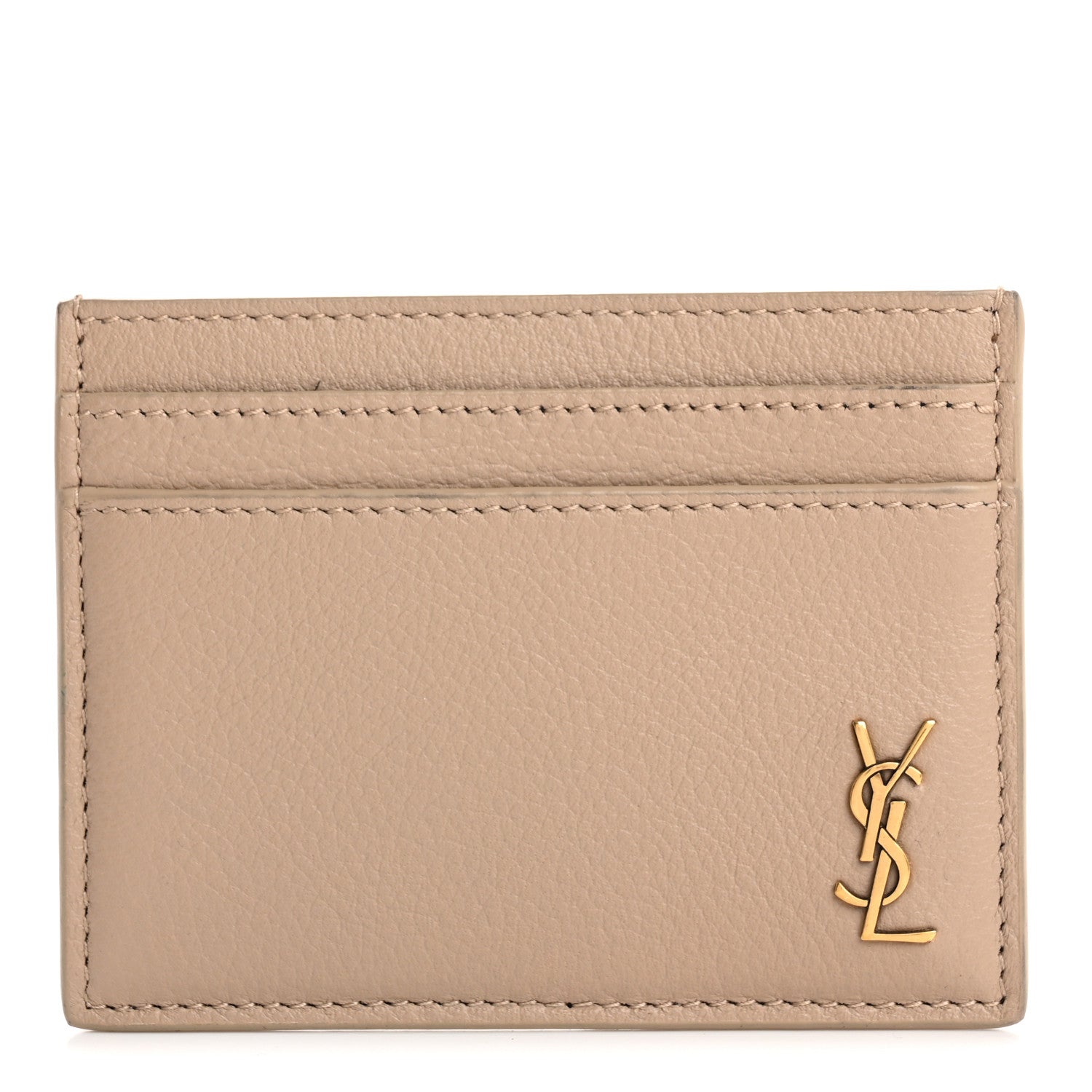 Saint Laurent Calfskin Tiny Cassandre Credit Card Case Dark Beige 1 of 12