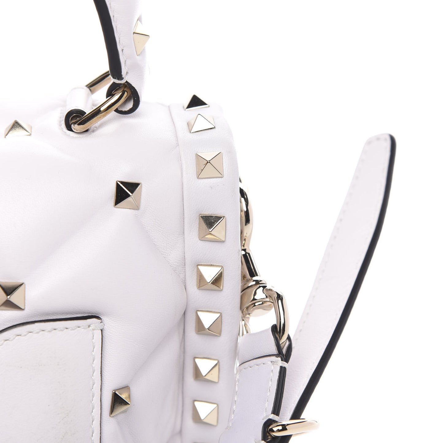 Lambskin VLTN Print Candystud Top Handle Bag Optic White Black
