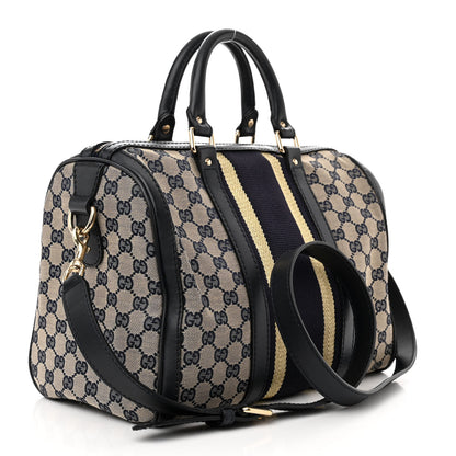 Gucci Monogram Vintage Web Medium Boston Gold Navy 3 of 11