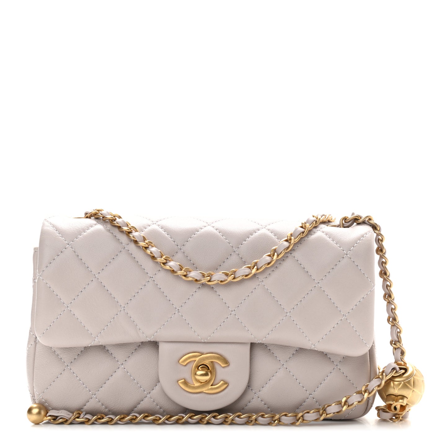 Lambskin Quilted Mini Rectangular Pearl Crush Flap Light Purple