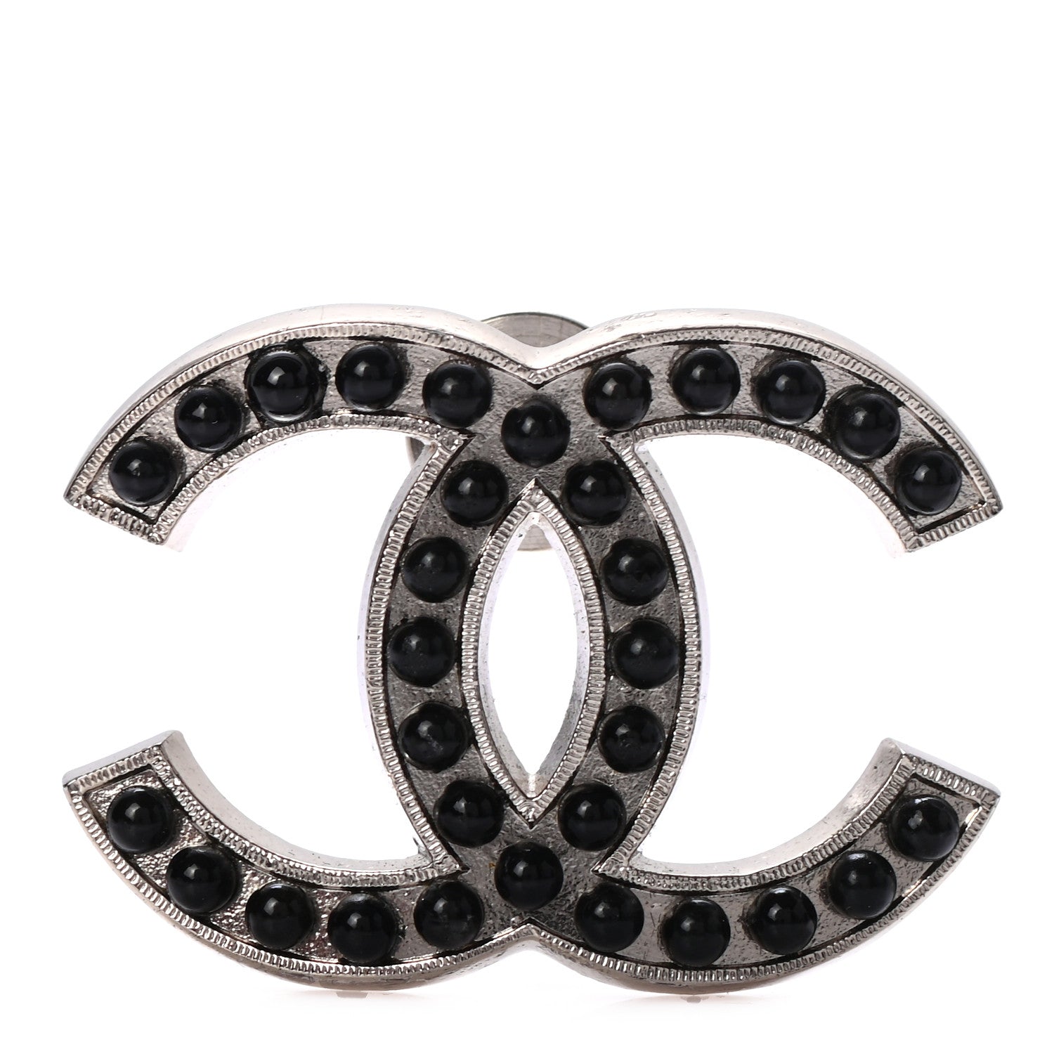 Chanel Bead CC Brooch Black Silver 1 of 4