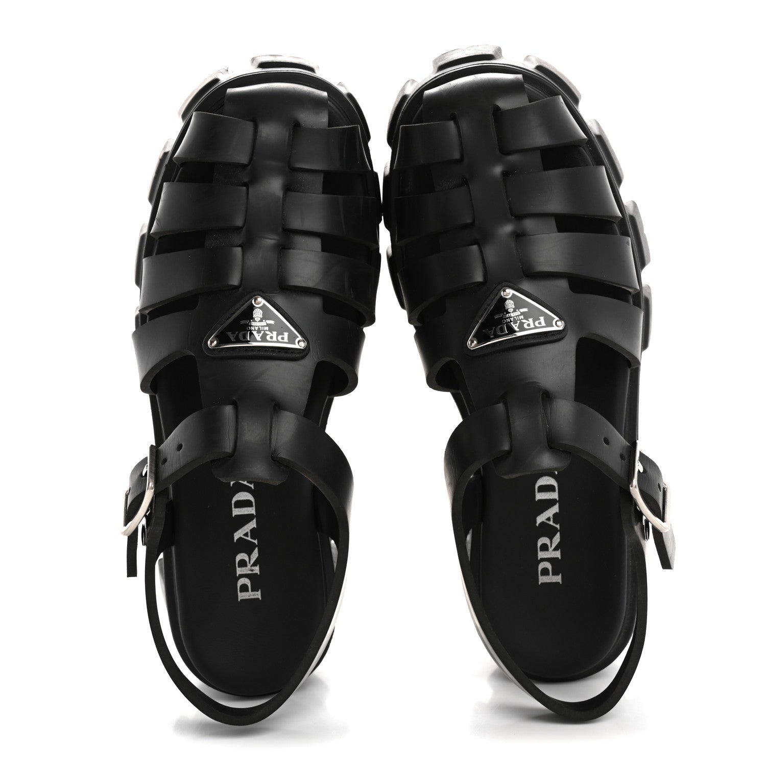 Prada Foam Rubber Triangle Logo Monolith 55mm Cage Sandals 38 Black 2 of 15