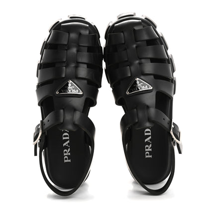 Prada Foam Rubber Triangle Logo Monolith 55mm Cage Sandals 38 Black 2 of 15