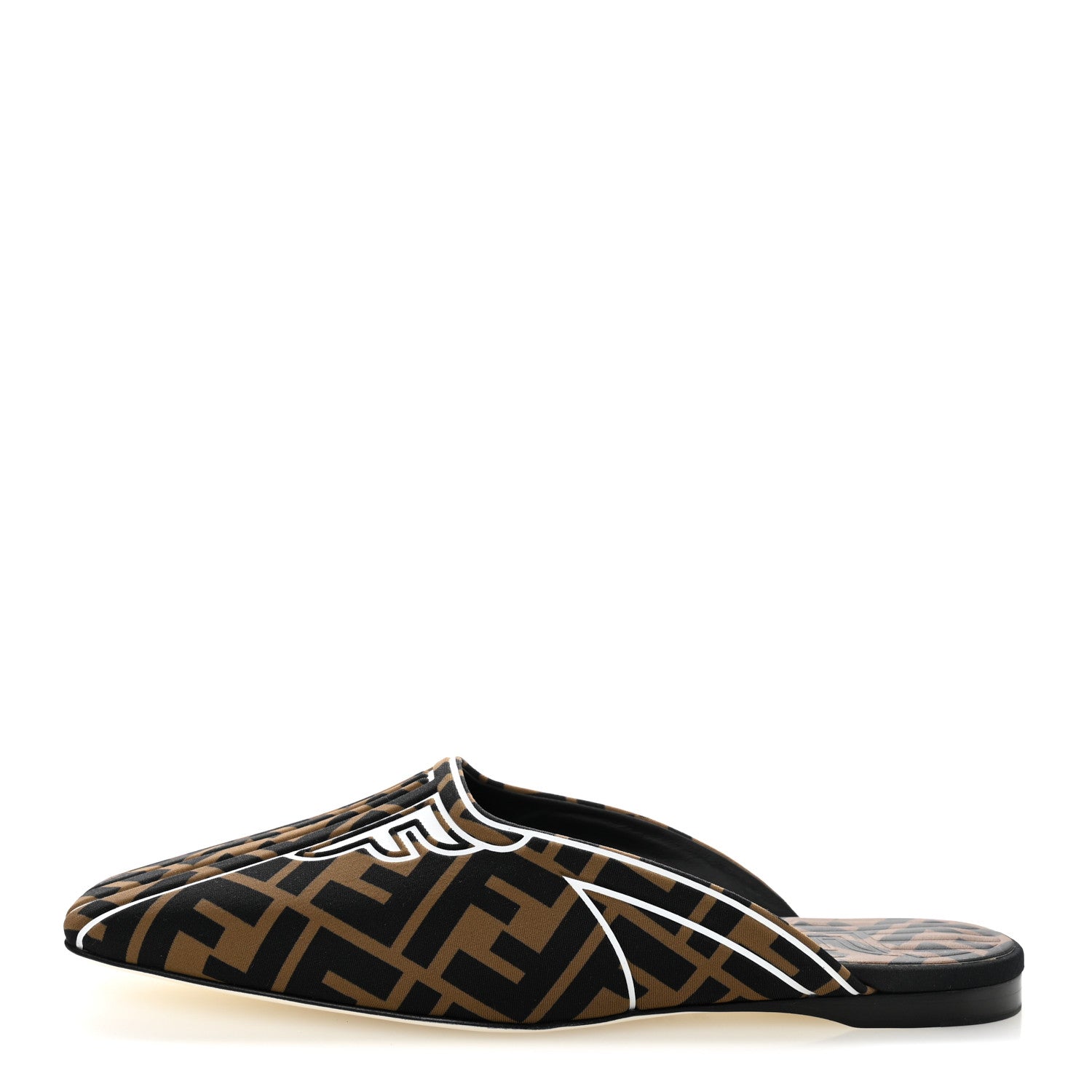 Fendi Lycra Film FF FFreedom Flat Mules 38.5 Tobacco Moro White 1 of 8