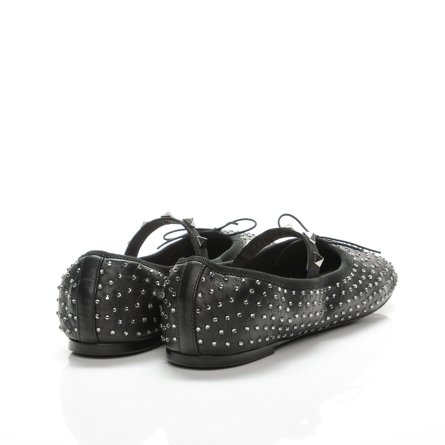 Nappa Crystal Studded Ballerina Flats 38 Black