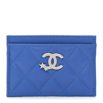 Chanel Lambskin Crystal Quilted Studded CC Card Holder Blue 1 of 9