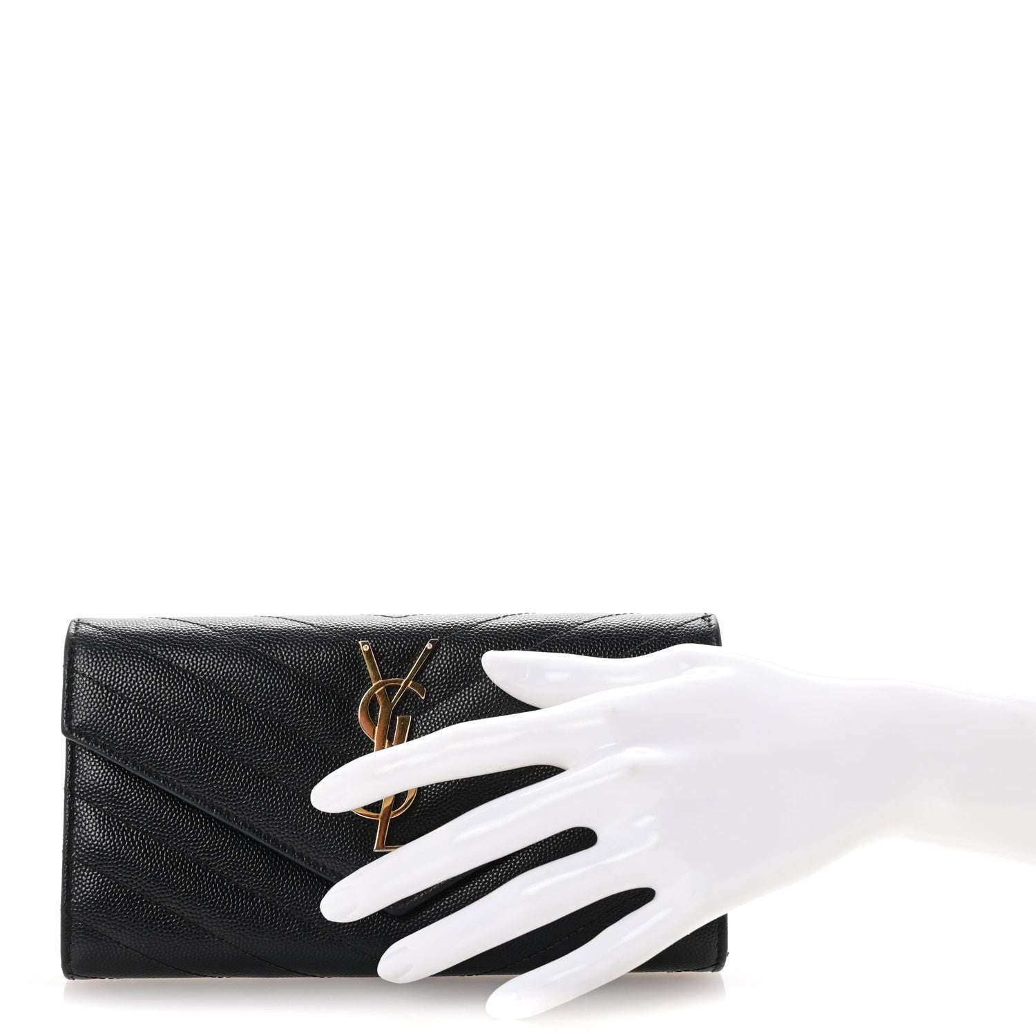 Saint Laurent Grain De Poudre Matelasse Chevron Monogram Flap Wallet Black 2 of 7