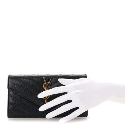 Saint Laurent Grain De Poudre Matelasse Chevron Monogram Flap Wallet Black 2 of 7