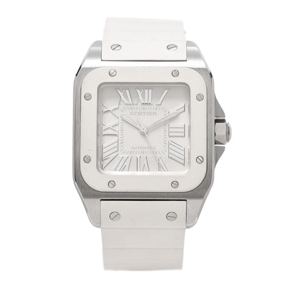 Cartier Stainless Steel Rubber 33mm Santos 100 Automatic Watch White 1 of 5
