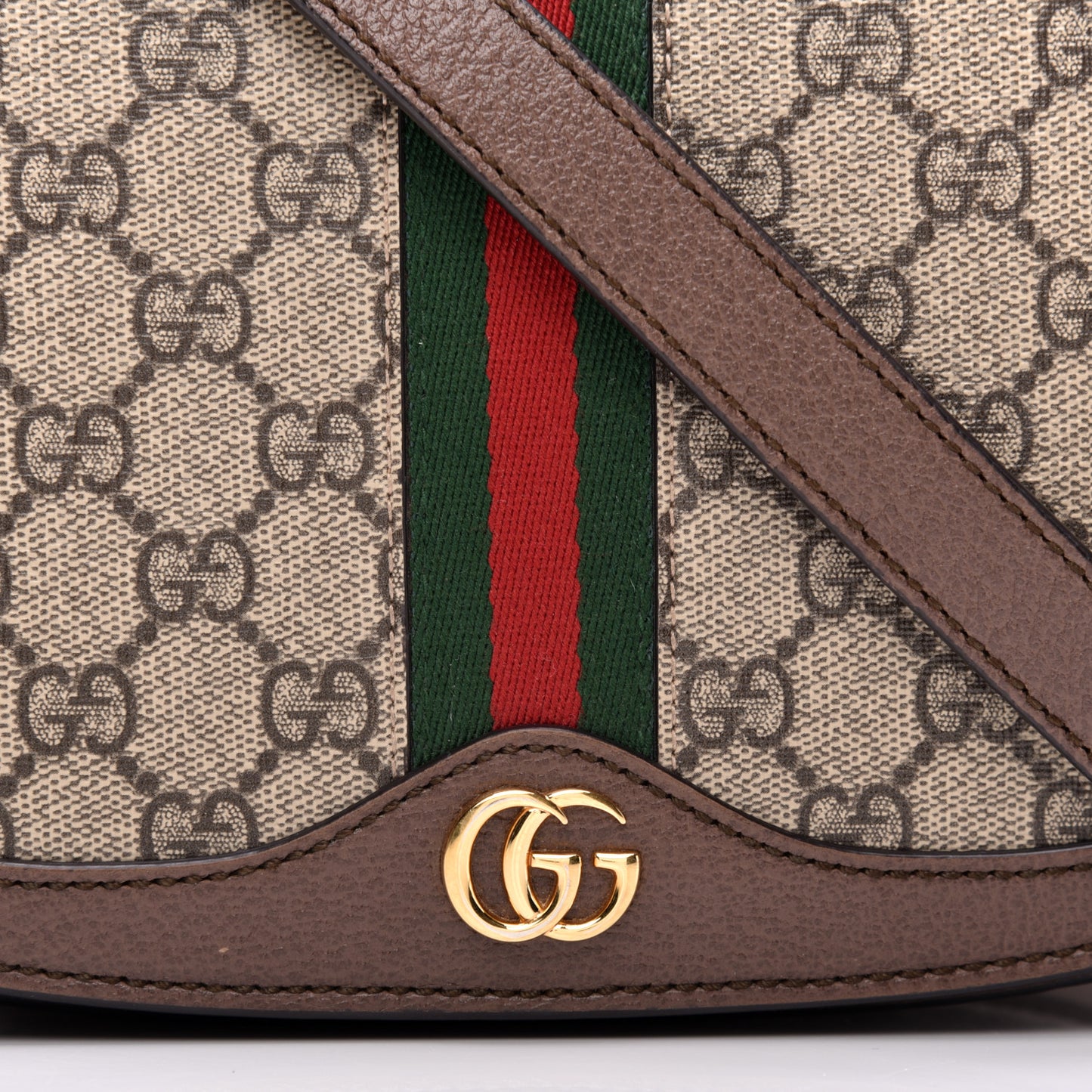 GG Supreme Monogram Web Small Ophidia Flap Messenger Bag Brown