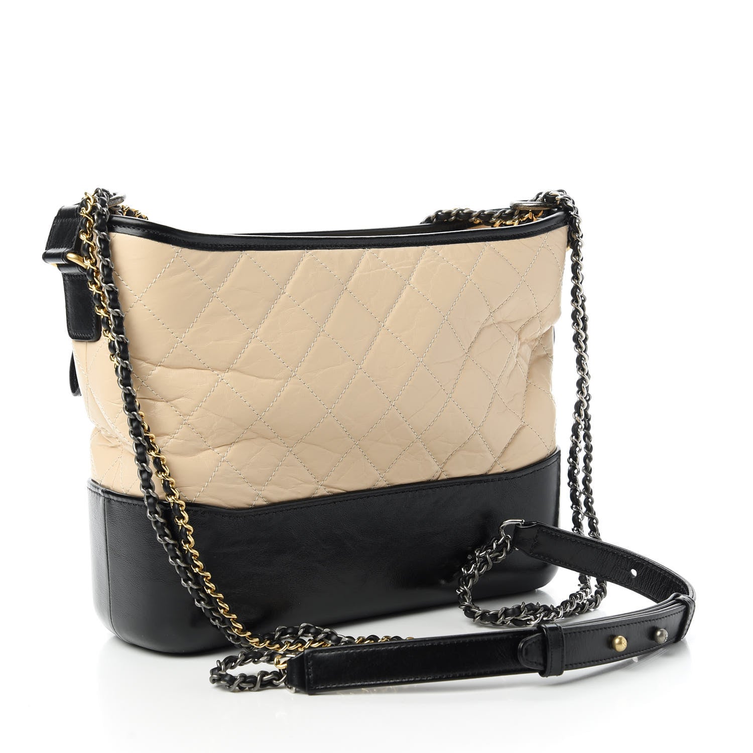 Chanel Aged Calfskin Quilted Medium Gabrielle Hobo Beige Black 3 of 10