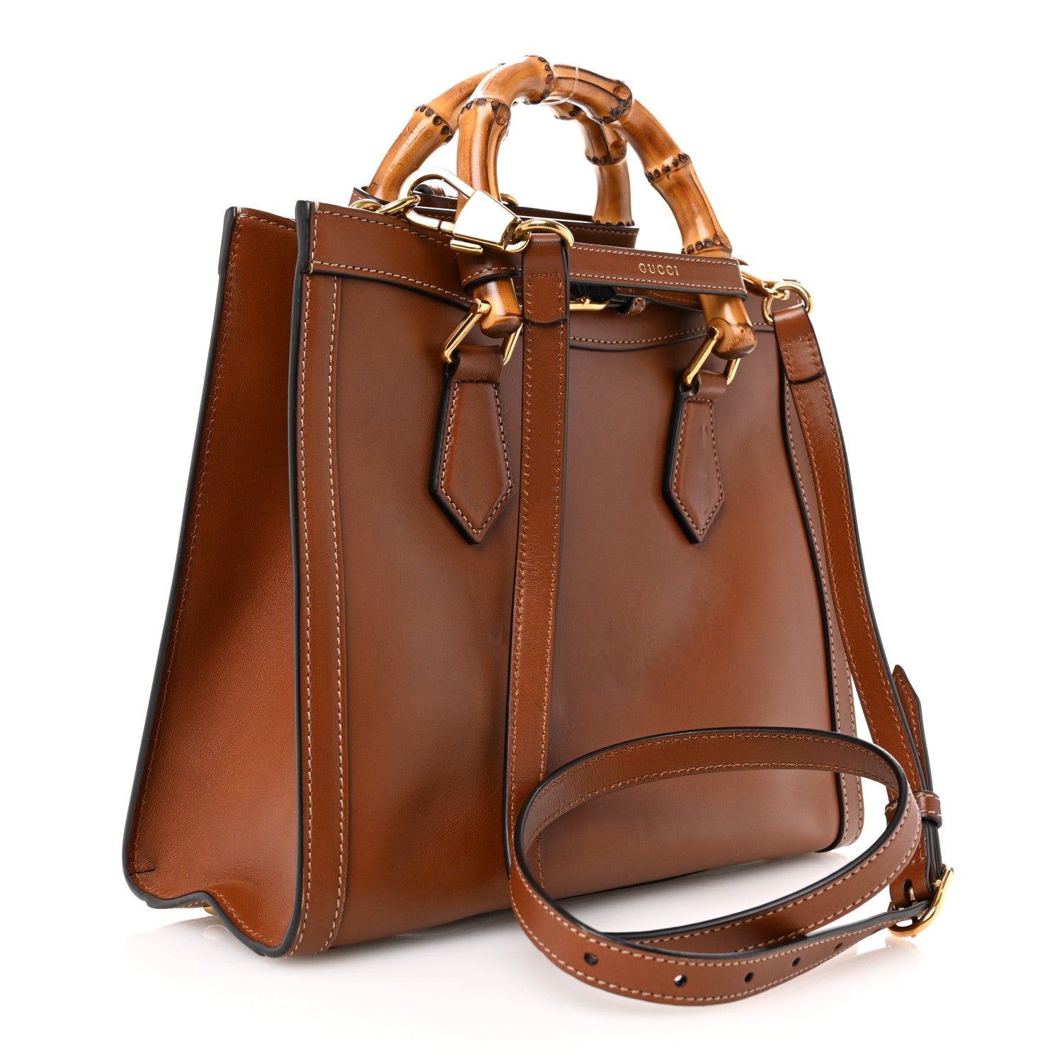 Gucci Charisma Calfskin Gucci Embossed Small Diana Tote Bag Peanut
