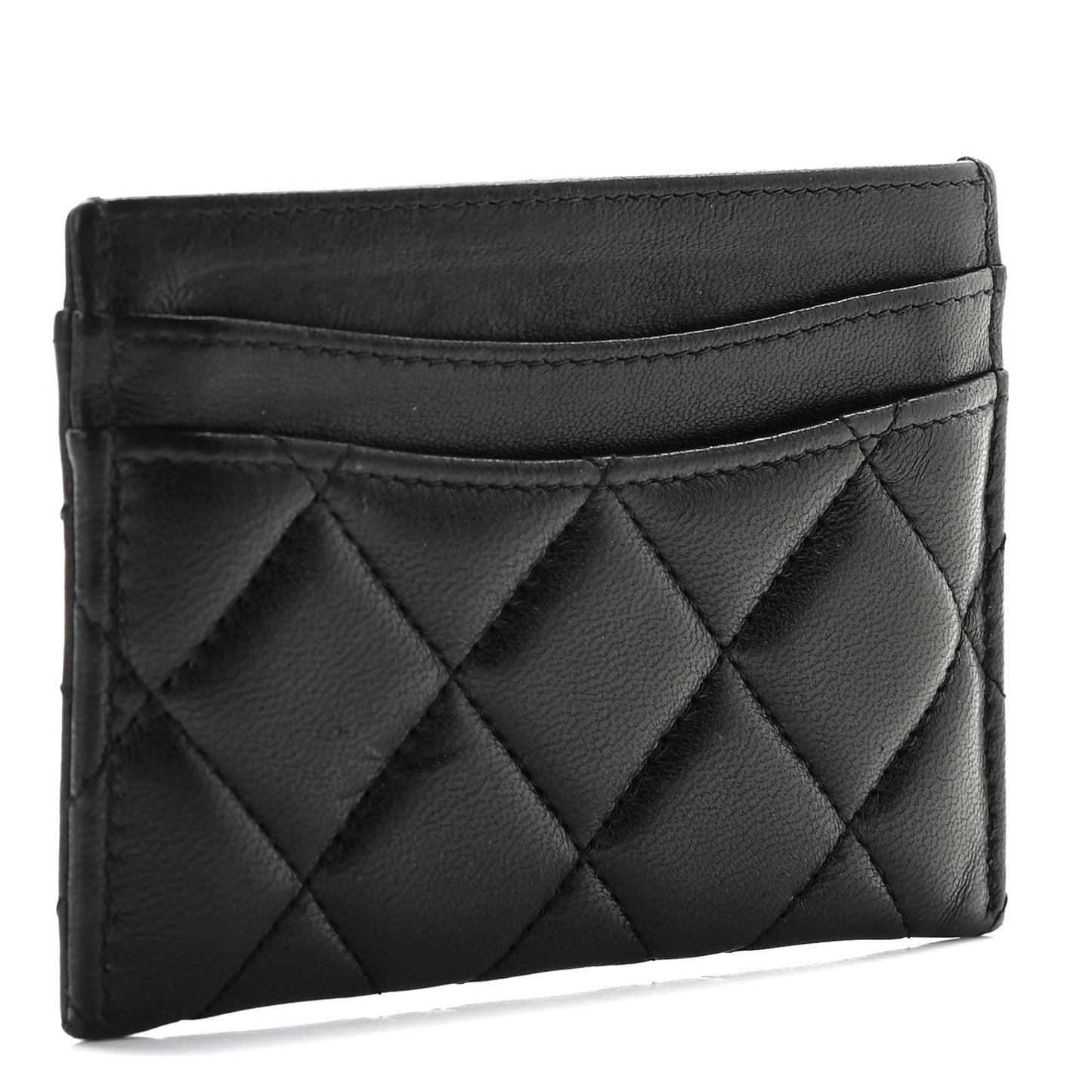 Lambskin Quilted Card Holder Black