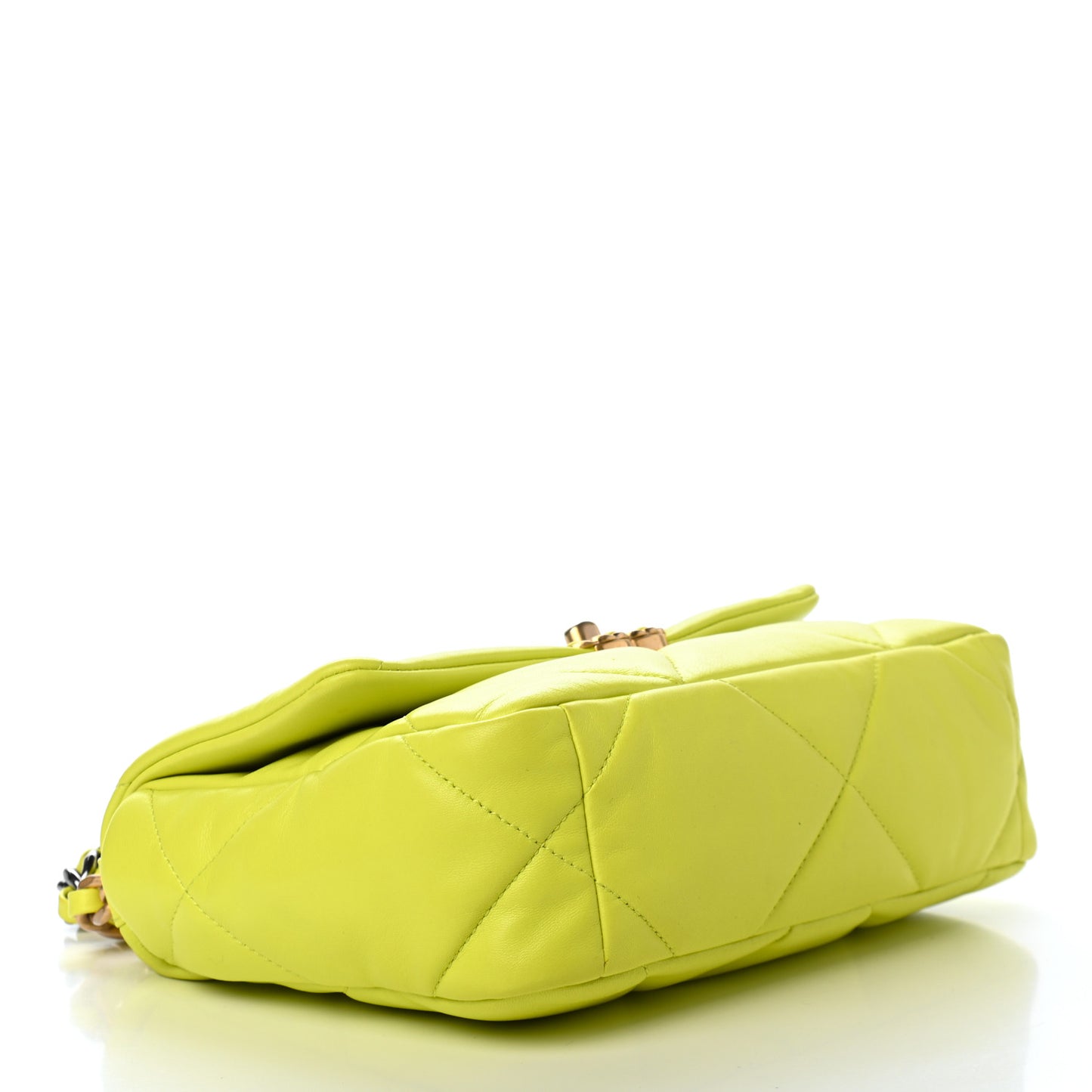 Shiny Lambskin Quilted Medium Chanel 19 Flap Neon Yellow