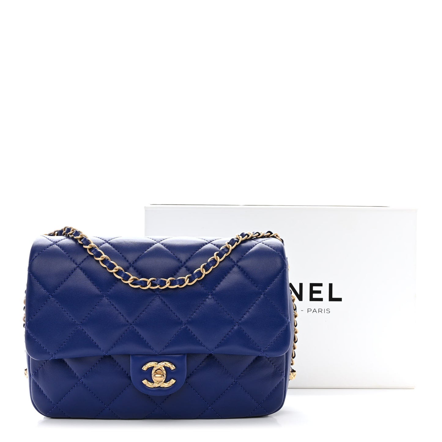 Lambskin Quilted Large CC Chain Flap Blue