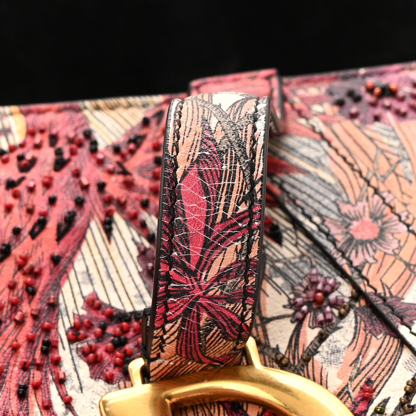 Calfskin Embroidered Phoenix Mini Saddle Bag Red Multicolor