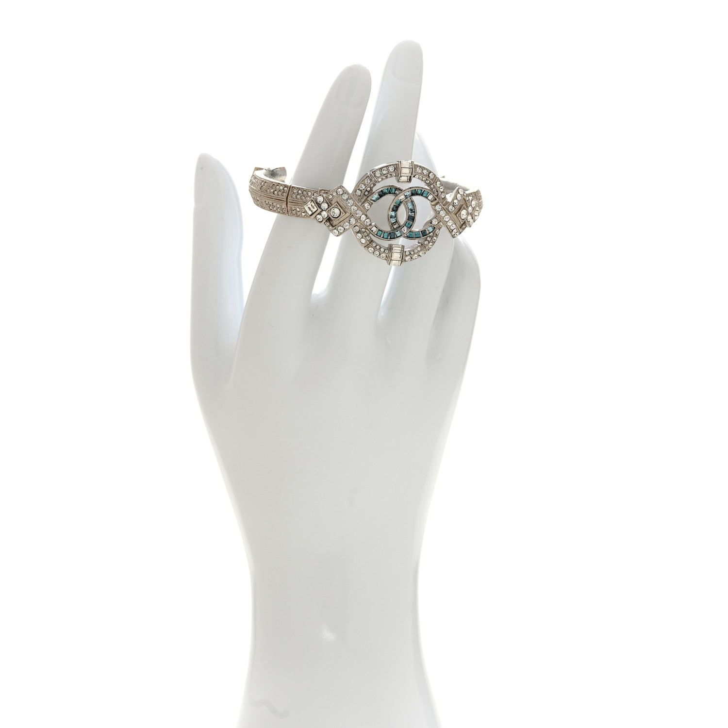 Chanel Crystal CC Cuff Silver Blue 2 of 4