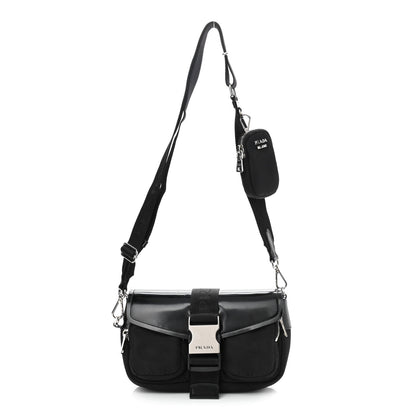 Prada Re-Nylon Spazzolato Double Pocket Buckle Shoulder Bag Black 1 of 11