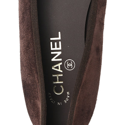 Chanel Suede Calfskin Cap Toe CC Ballerina Flats 38.5 Dark Brown Burgundy 8 of 9