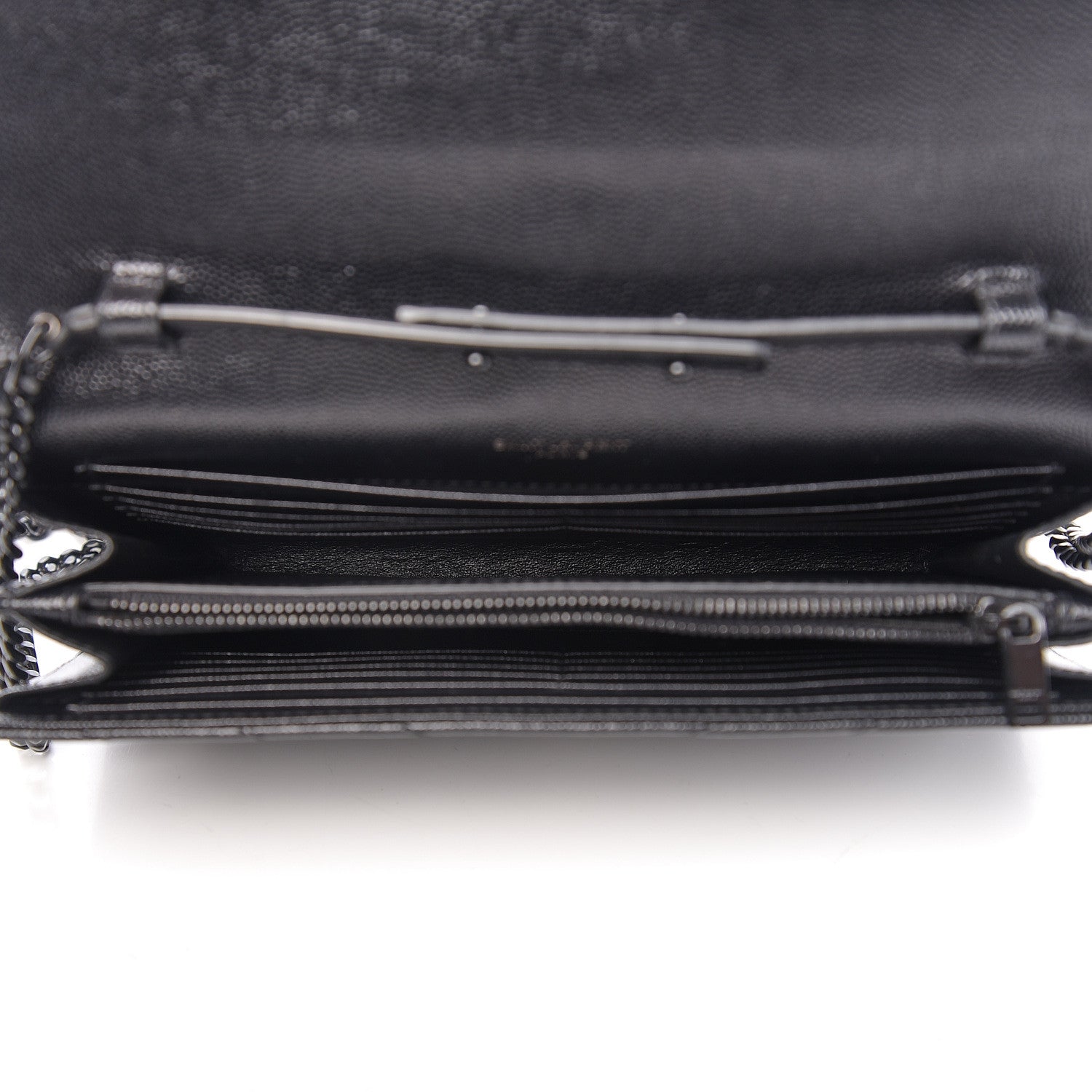 Saint Laurent Grain De Poudre Matelasse Chevron Monogram Chain Wallet Black 4 of 8