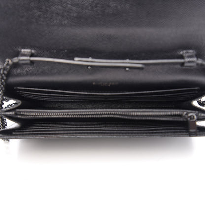 Saint Laurent Grain De Poudre Matelasse Chevron Monogram Chain Wallet Black 4 of 8